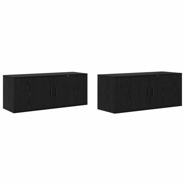 vidaXL Meuble TV mural 2 pcs Montage mural Noir Aspect chêne