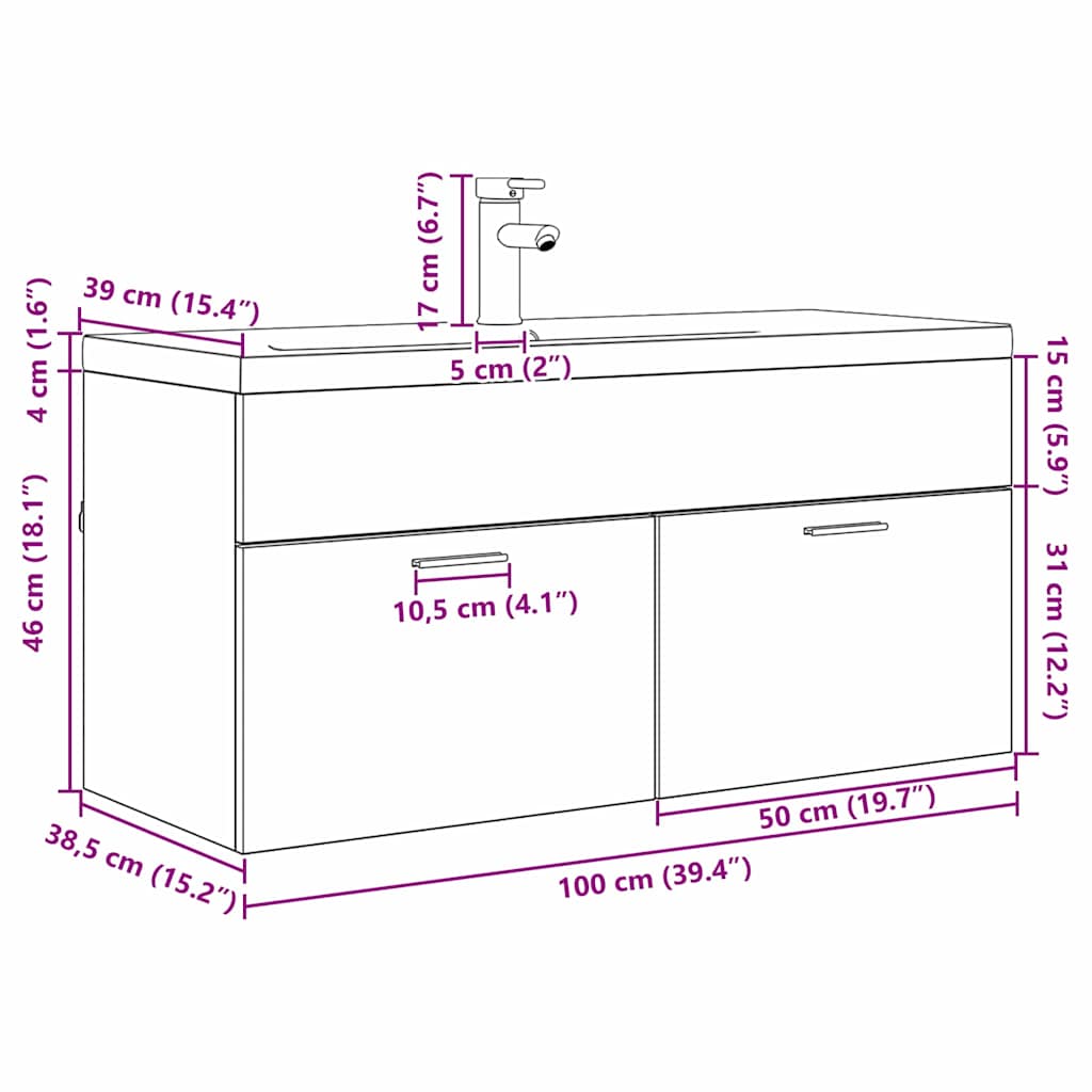 vidaXL Badezimmerschrank Altholz 100 x 38,5 x 46 cm Holzwerkstoff