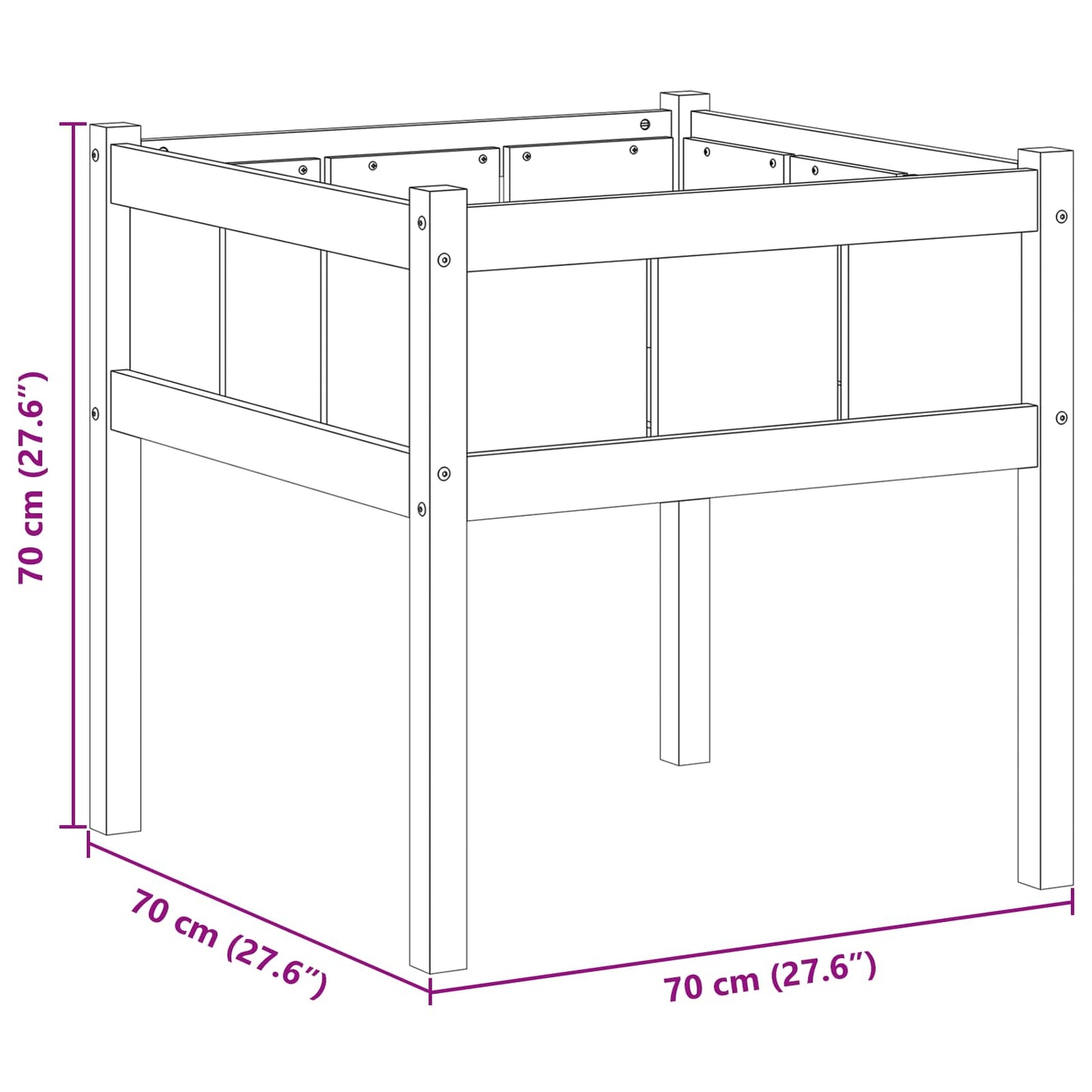 vidaXL Garten-Pflanzgefäß Natur 70 x 70 x 70 cm Massives Kiefernholz