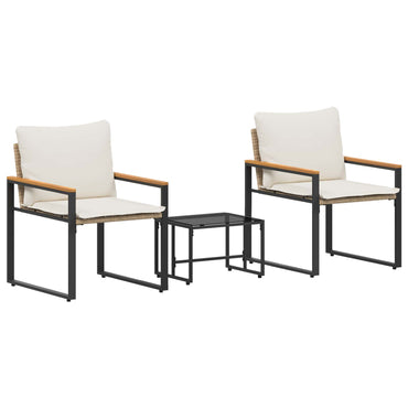 vidaXL Möbelsets mit Kissen 3 pcs Beige und Cremeweiß Rattan