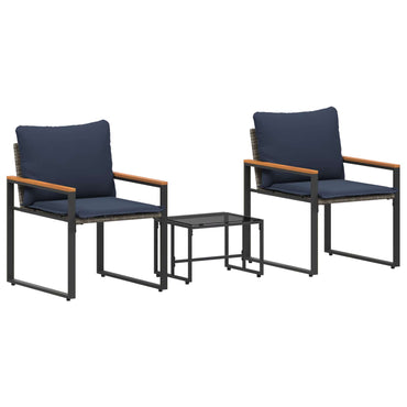 vidaXL Möbelsets mit Kissen 3 pcs Grau und Marineblau Rattan