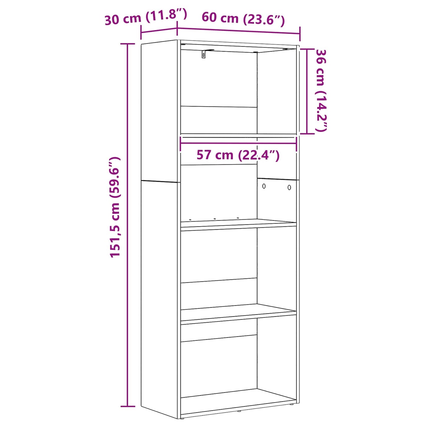 vidaXL Freistehender Stauraum Schwarz Eichen-Optik 60 x 30 x 151,5 cm