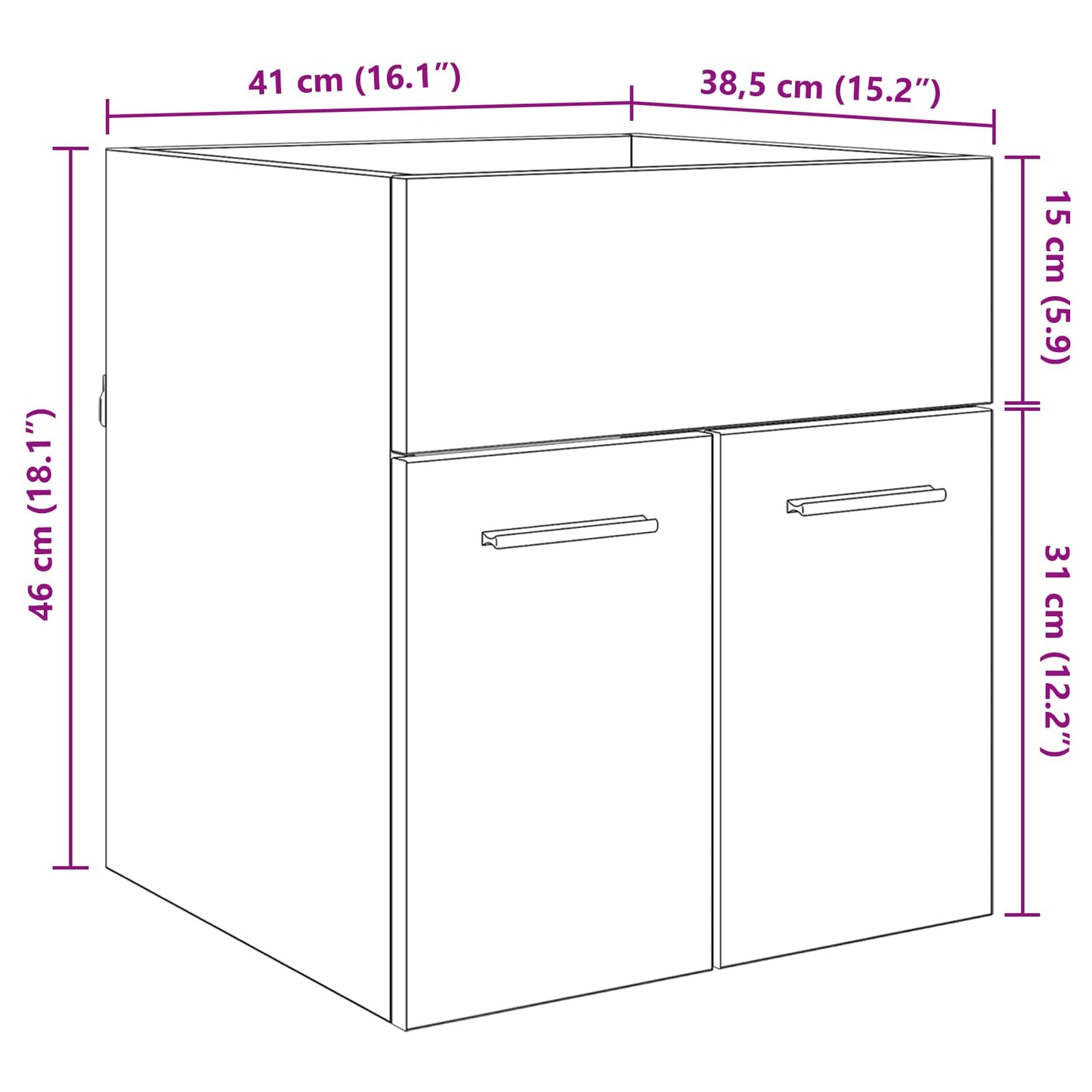vidaXL Waschbeckenunterschrank Schwarz Eichen-Optik 41 x 38,5 x 46 cm