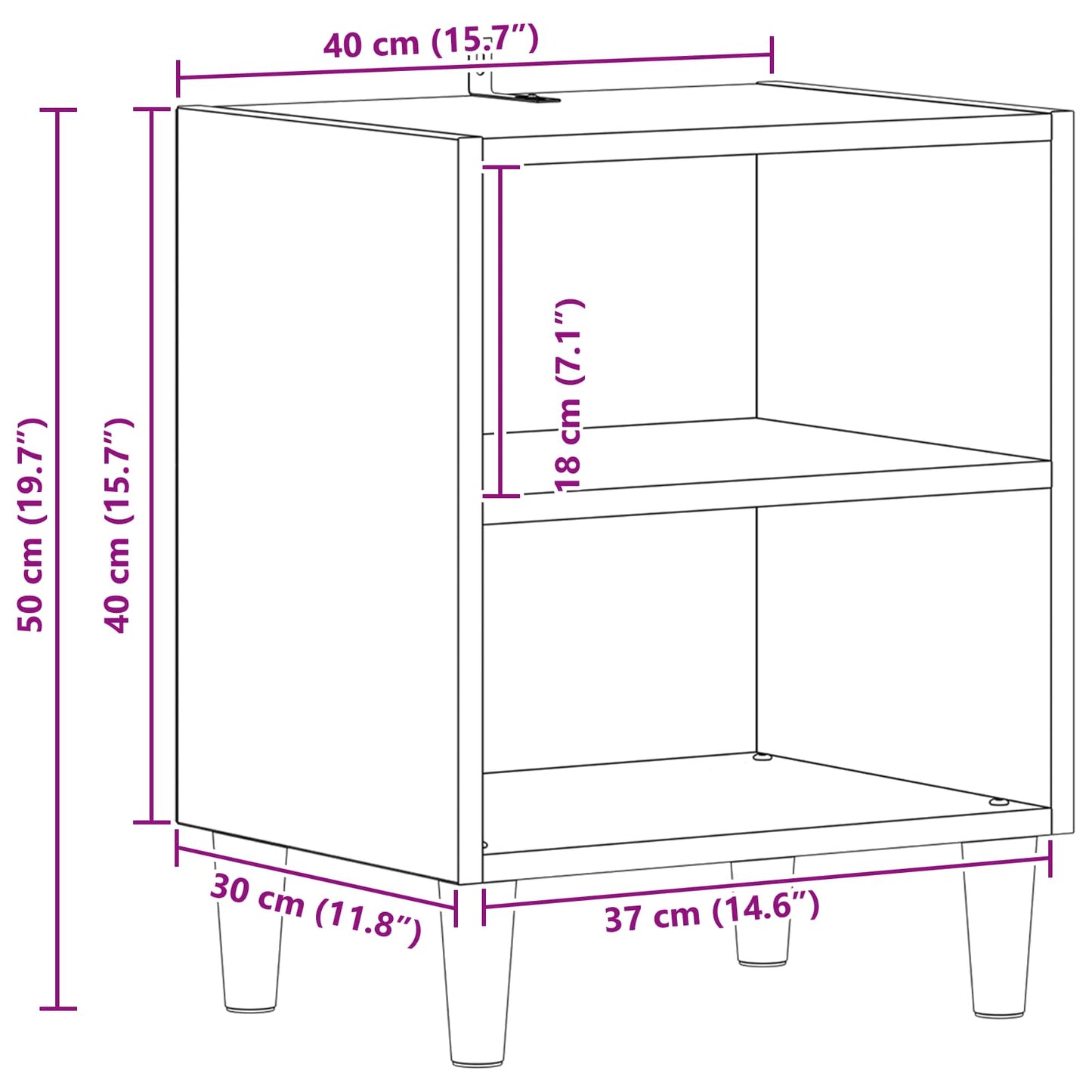vidaXL Bettschrank Schwarz Eichen-Optik 40 x 30 x 50 cm Holzwerkstoff