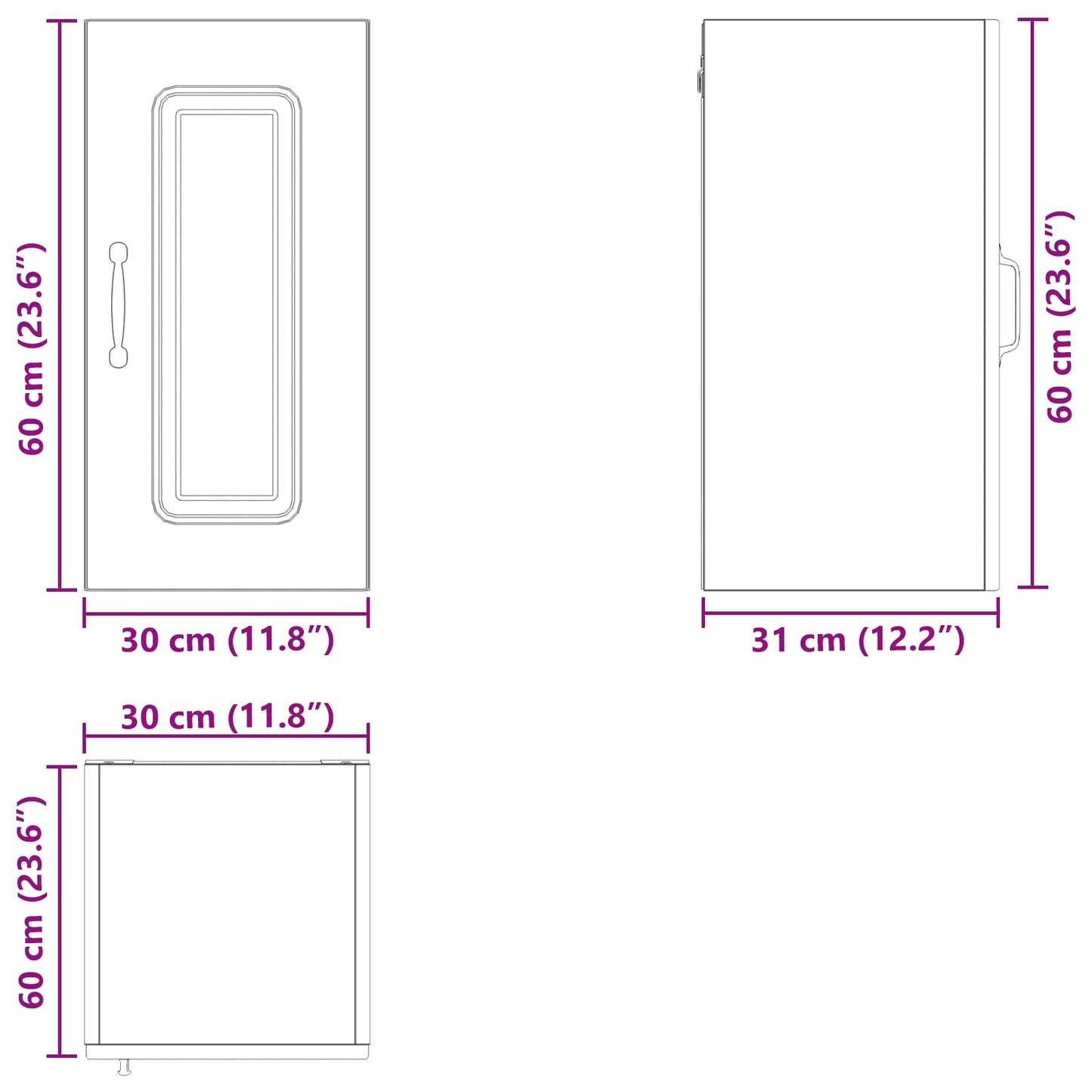 Küchenschrank Kalmar Schwarz Eichen-Optik 30 x 31 x 60 cm