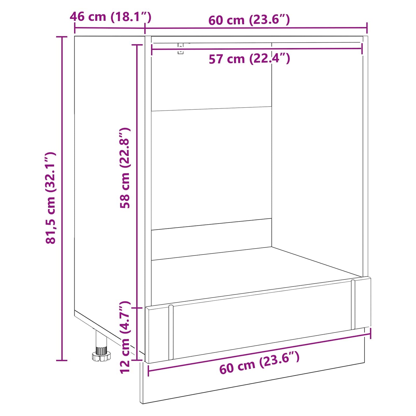 Küchenschrank Schwarz Eichen-Optik 60 x 46 x 81,5 cm