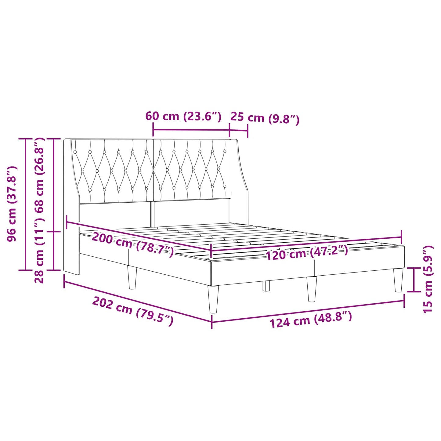 Bettrahmen mit Kopfteil Blau 120 x 200 cm Samt