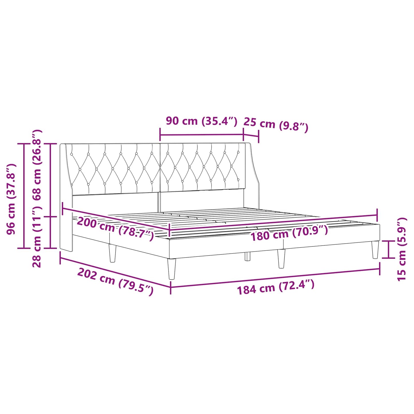 Bettrahmen mit Kopfteil Blau 180 x 200 cm Samt