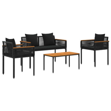 vidaXL Gartenmöbel Set mit Kissen 4 Stück Schwarz PE-Rattan