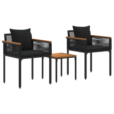vidaXL Gartenmöbel Set mit Kissen 3 pcs Schwarz PE-Rattan