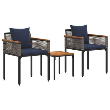 vidaXL Gartenmöbel Set mit Kissen 3 pcs Grau und Marineblau PE-Rattan