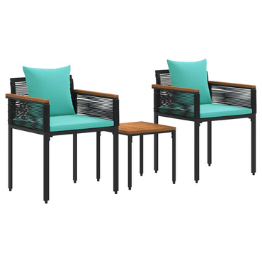vidaXL Gartenmöbel Set mit Kissen 3 pcs Schwarz und Türkis PE-Rattan