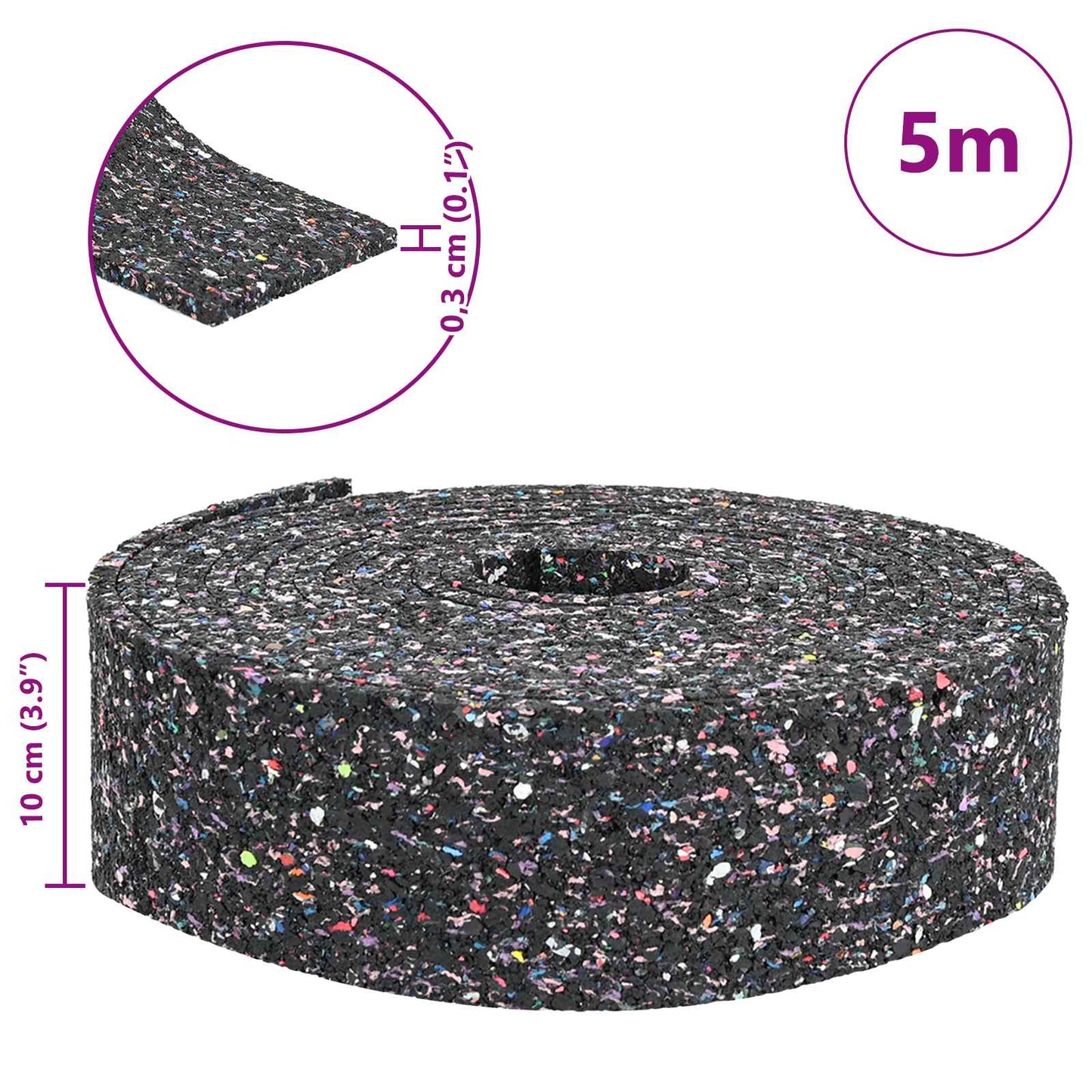 Gummiwalze Schwarz 500 x 10 x 0,3 cm Gummi