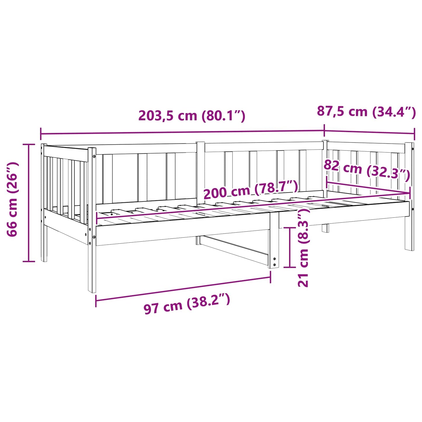 Bettrahmen Wachsbraun 80 x 200 cm Massives Kiefernholz