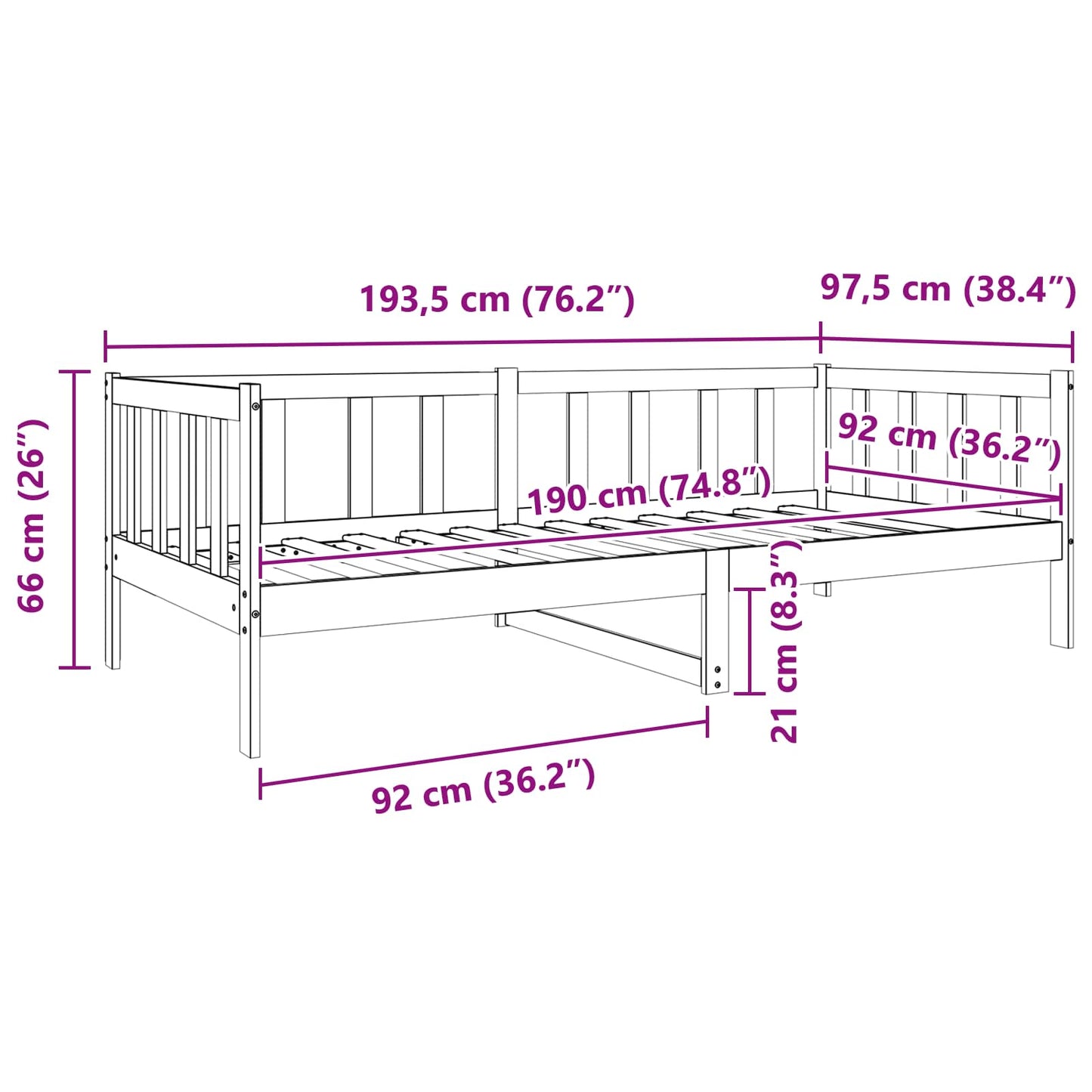 vidaXL Bettrahmen Wachsbraun 90 x 190 cm Massives Kiefernholz