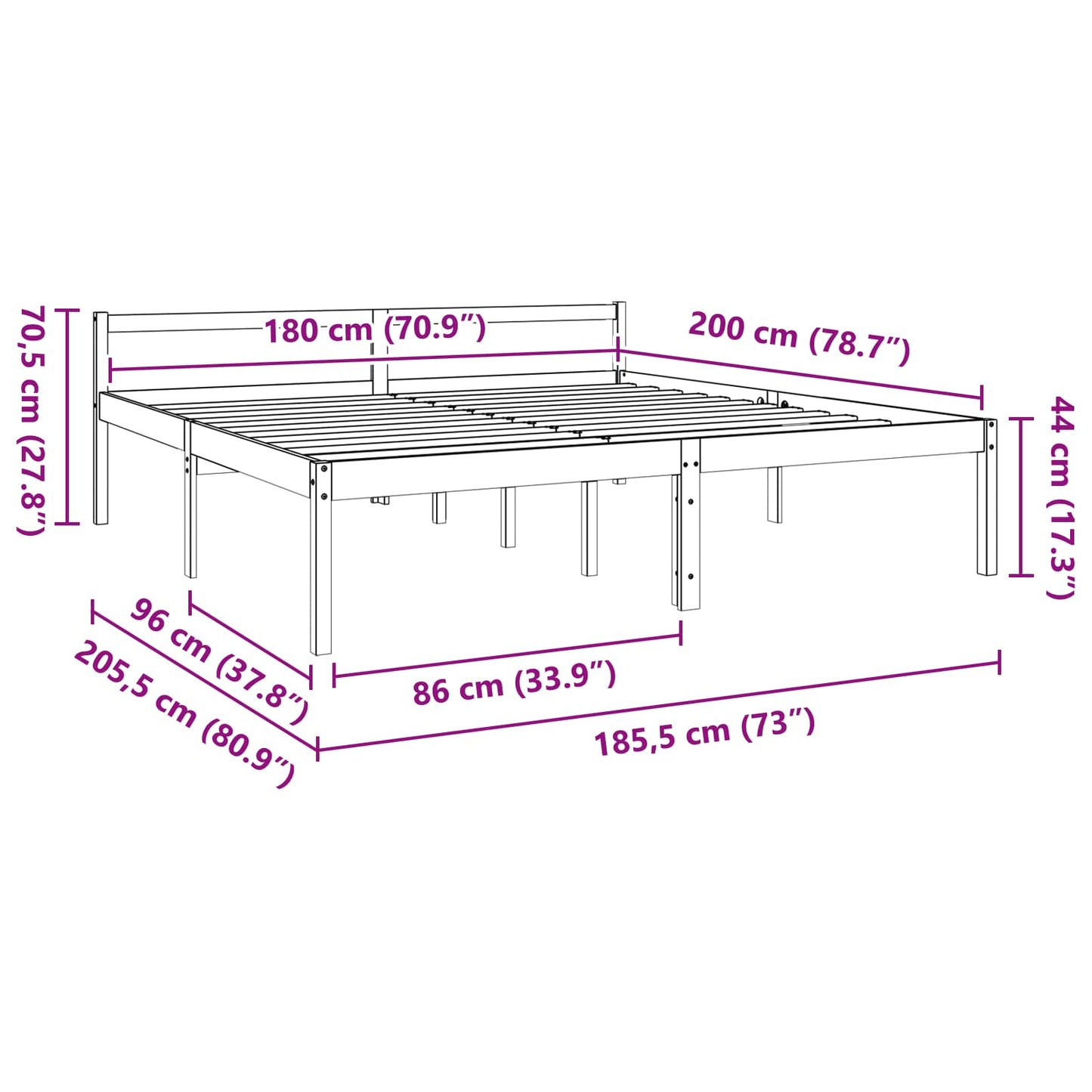 vidaXL Bettrahmen Wachsbraun 180 x 200 cm Massives Kiefernholz