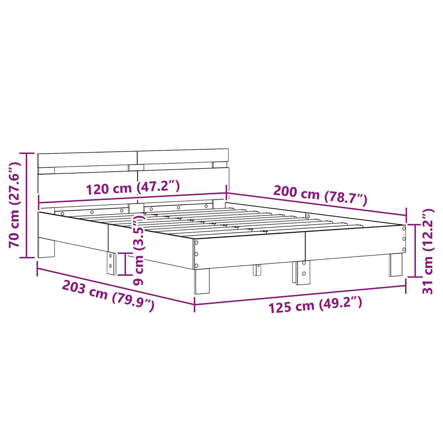 vidaXL Bettrahmen Artisan-Eiche 120 x 200 cm Holzwerkstoff