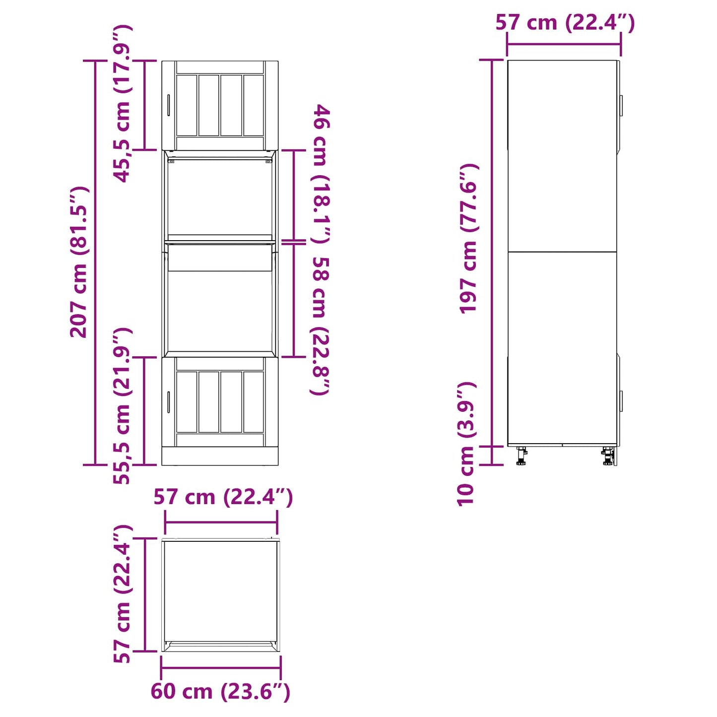 vidaXL Küchenschrank Schwarz Eichen-Optik 60 x 57 x 207 cm