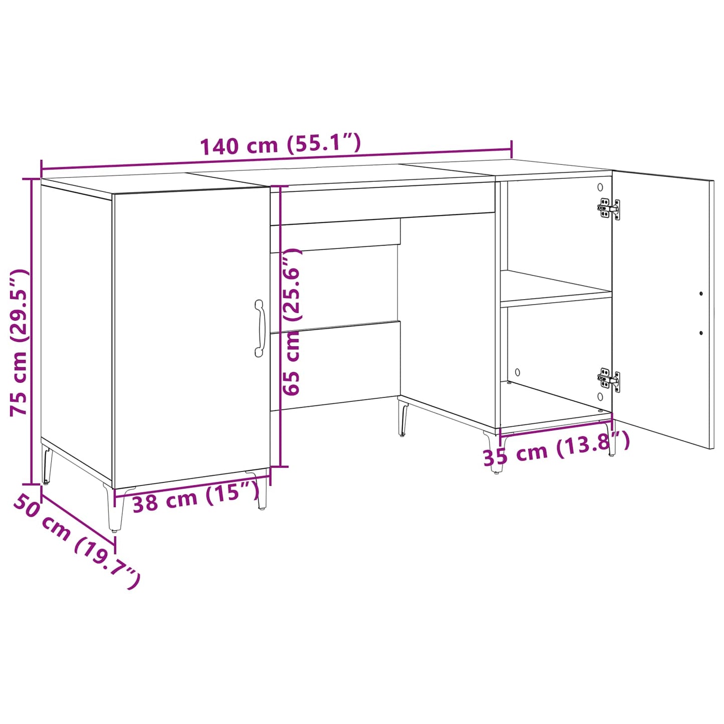 vidaXL Schreibtisch Kunsthandwerk Eiche 140 x 50 x 75 cm Holzwerkstoff
