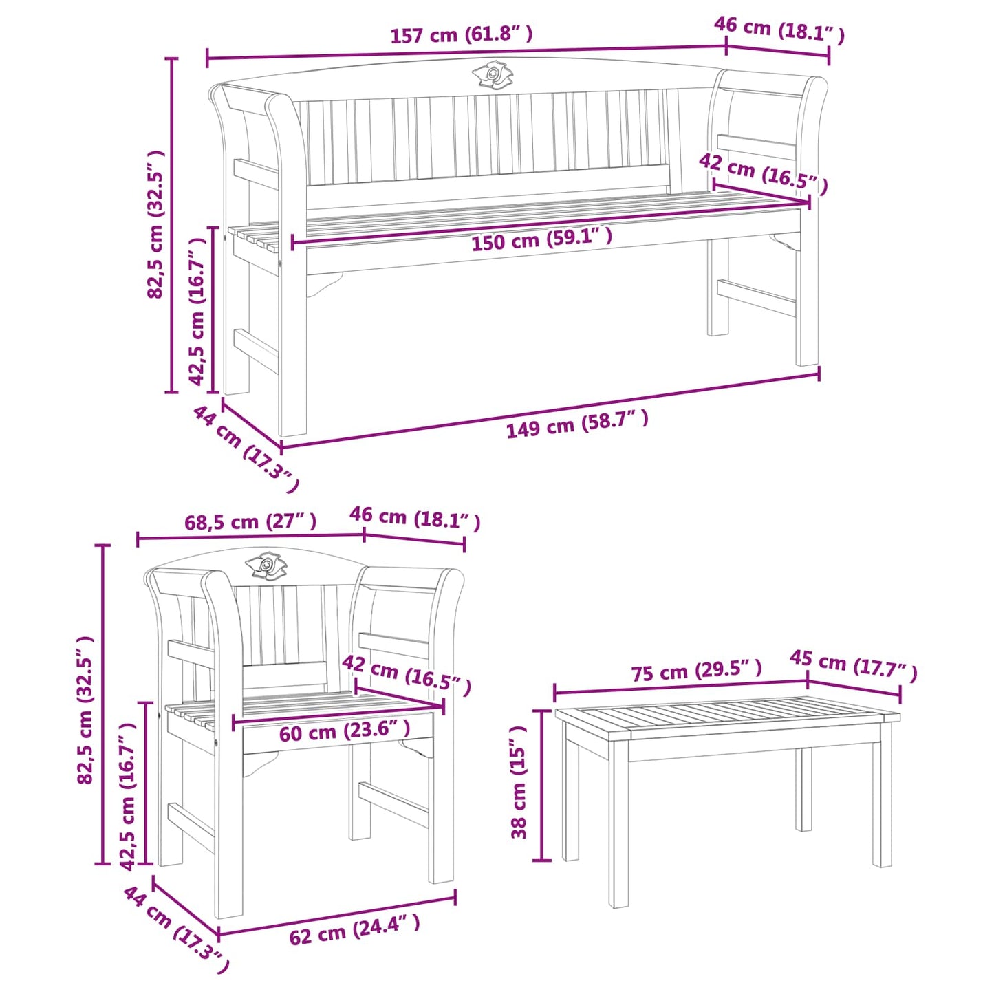 vidaXL Gartenrosen-Lounge-Set 4 pcs Natur Massivholz Akazie