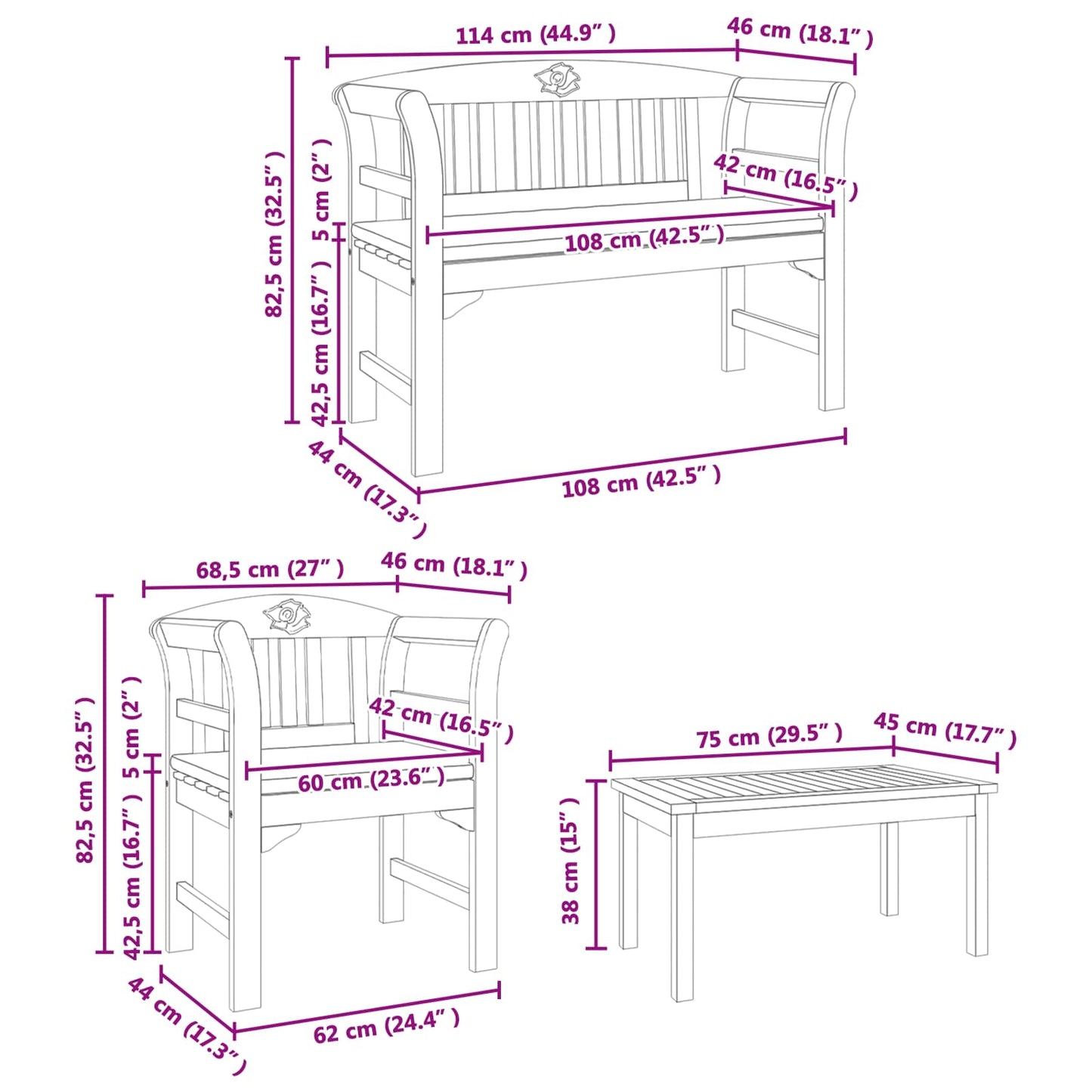 vidaXL Gartenrosen-Lounge-Set 4 pcs Natur Massivholz Akazie