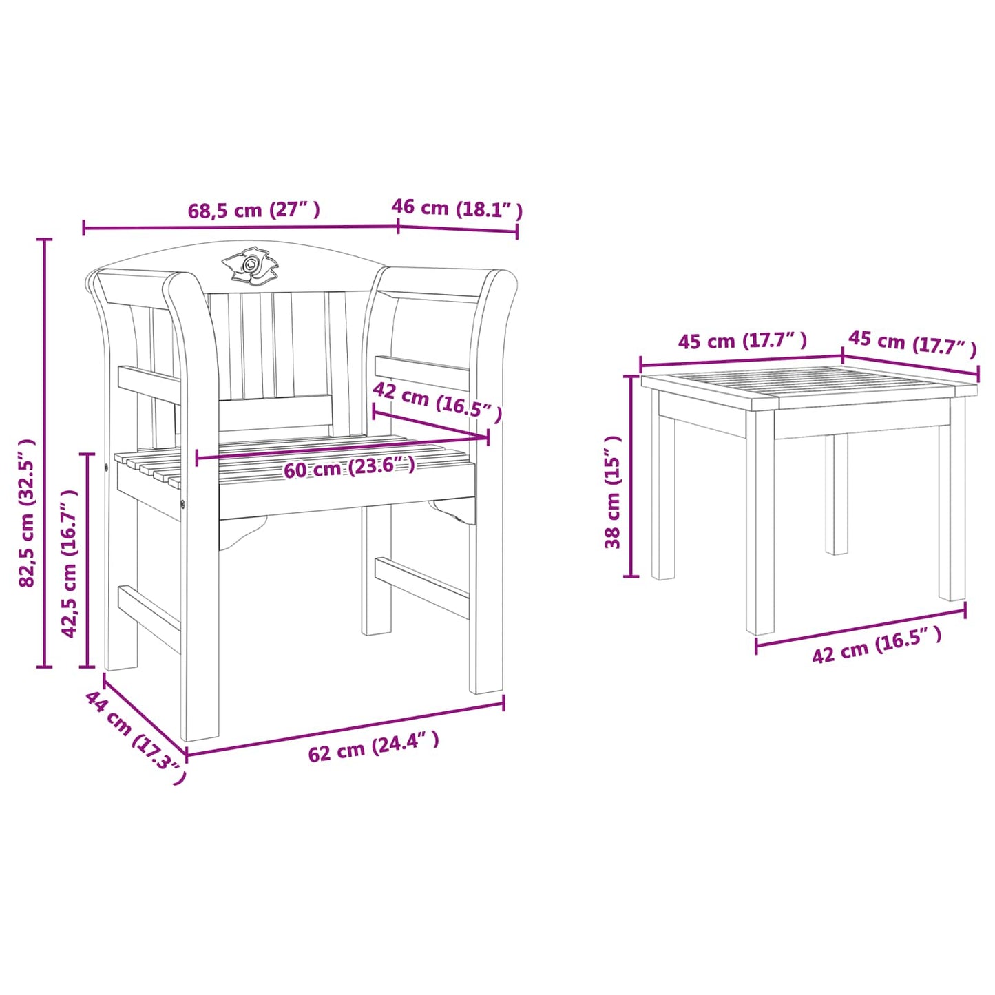 Gartenrosen-Lounge-Set 3 pcs Massivholz Akazie
