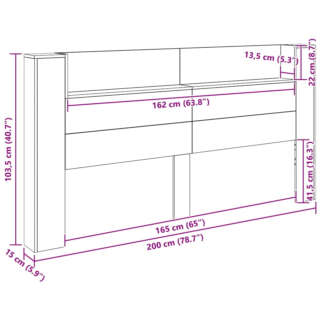 vidaXL Kopfteil Artisan-Eiche 200 x 15 x 103,5 cm Holzwerkstoff