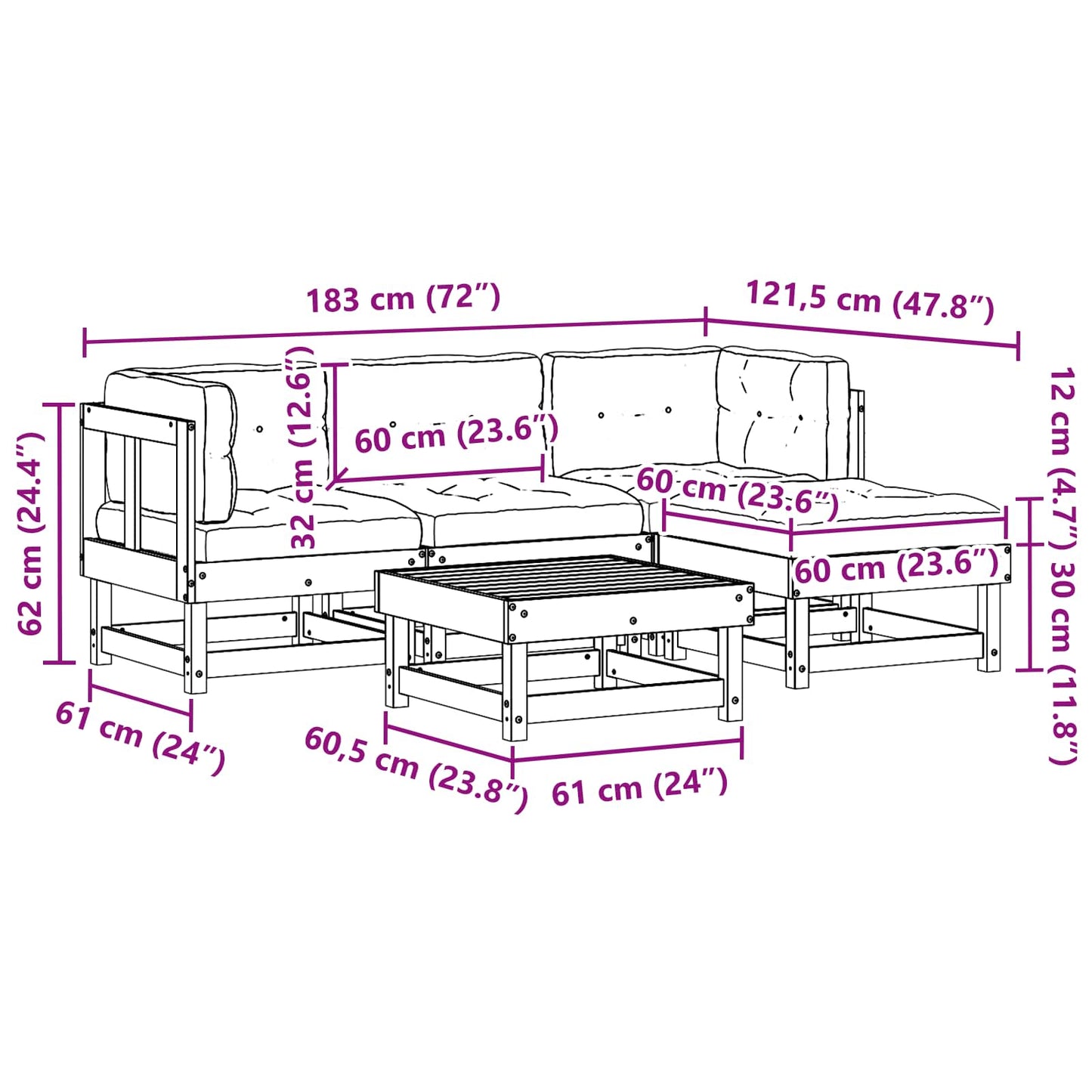 Garten-Lounge-Set 15 pcs Wachsbraun Massives Kiefernholz