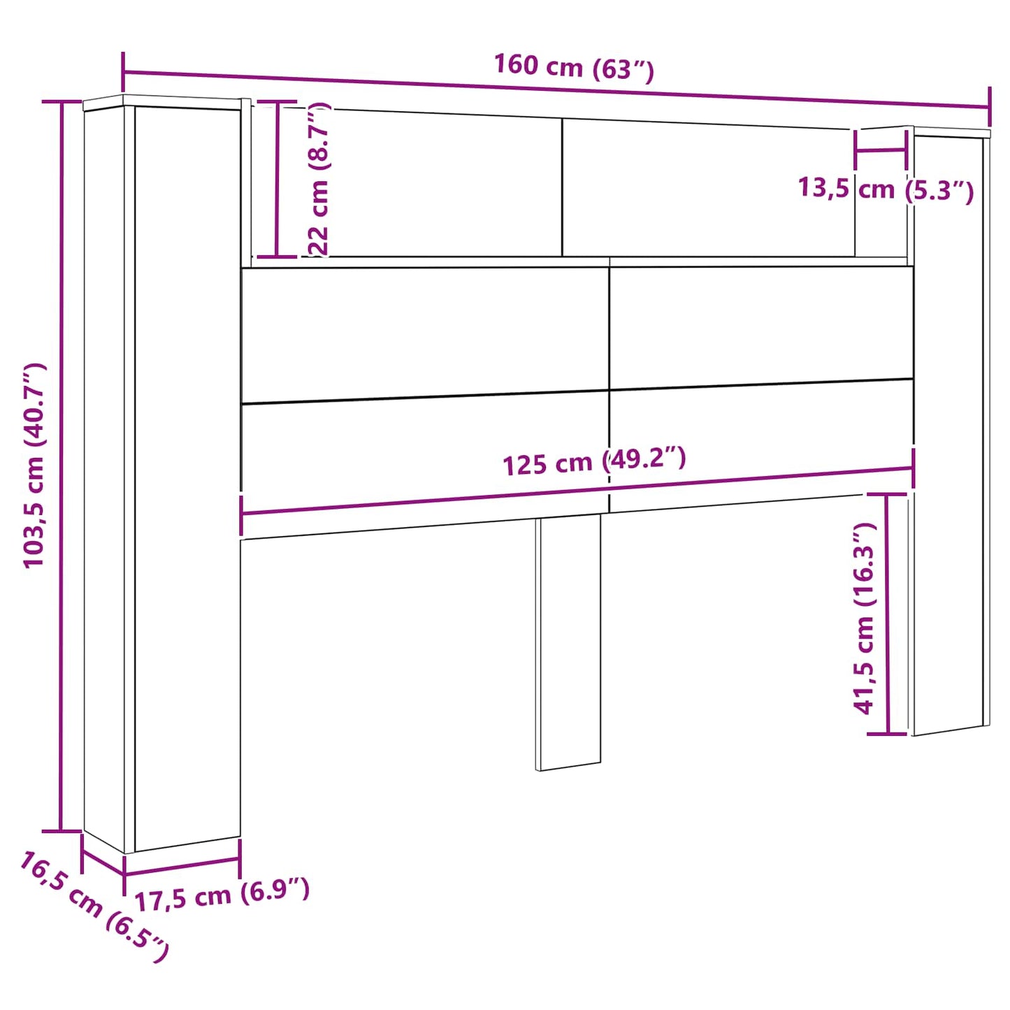 Kopfteil-Schrank mit LED Schwarze Eiche 160 x 16,5 x 103,5 cm