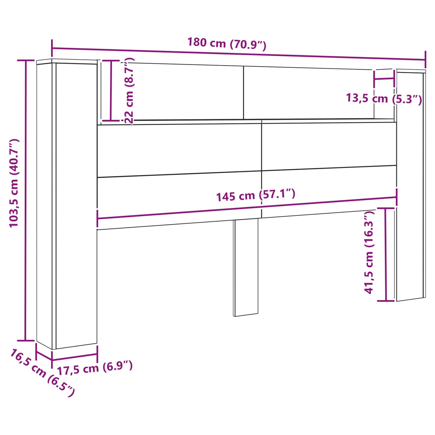 vidaXL Kopfteil-Schrank mit LED Altholz 180 x 16,5 x 103,5 cm