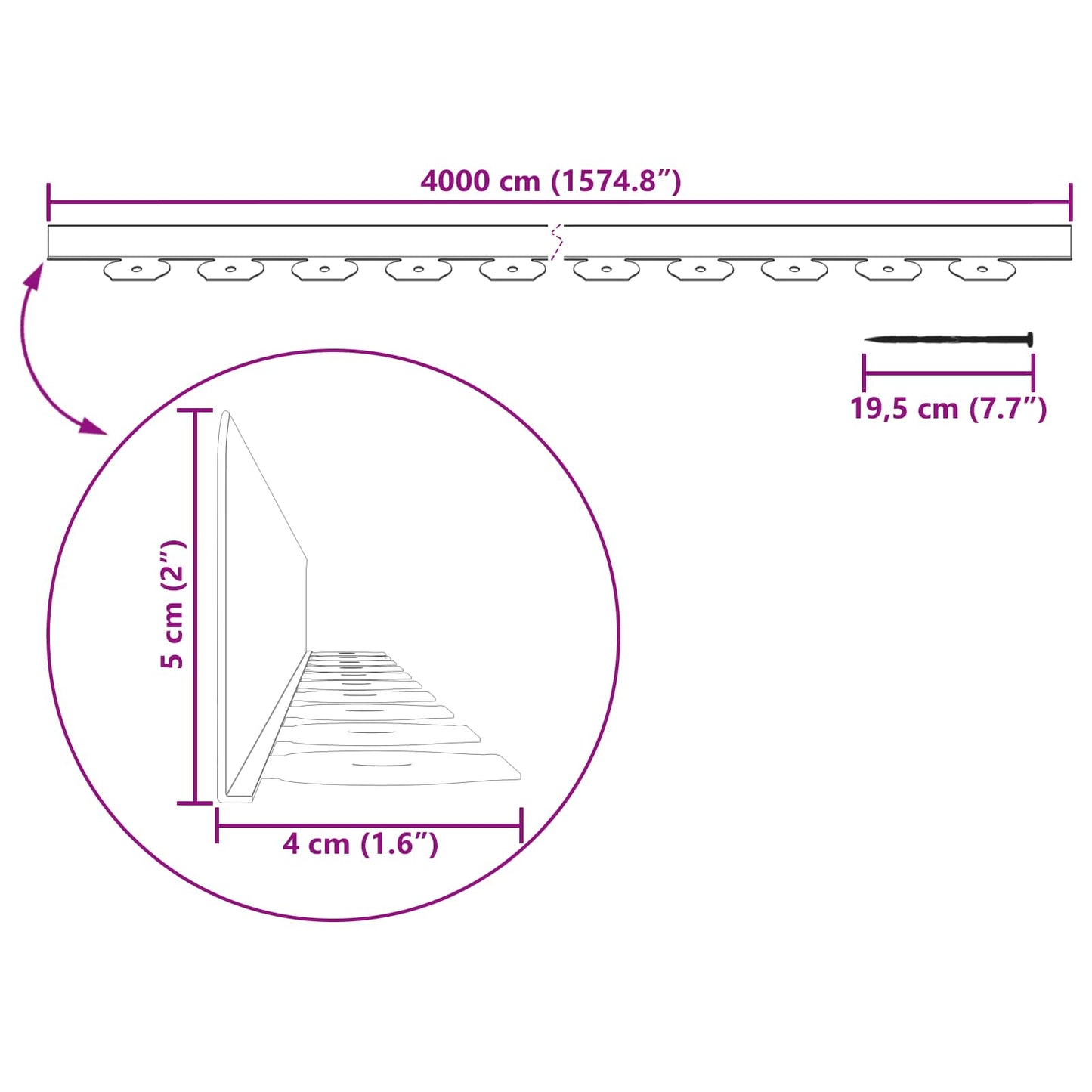 Rasenkanten Grau 4000 x 4 x 5 cm Kunststoff