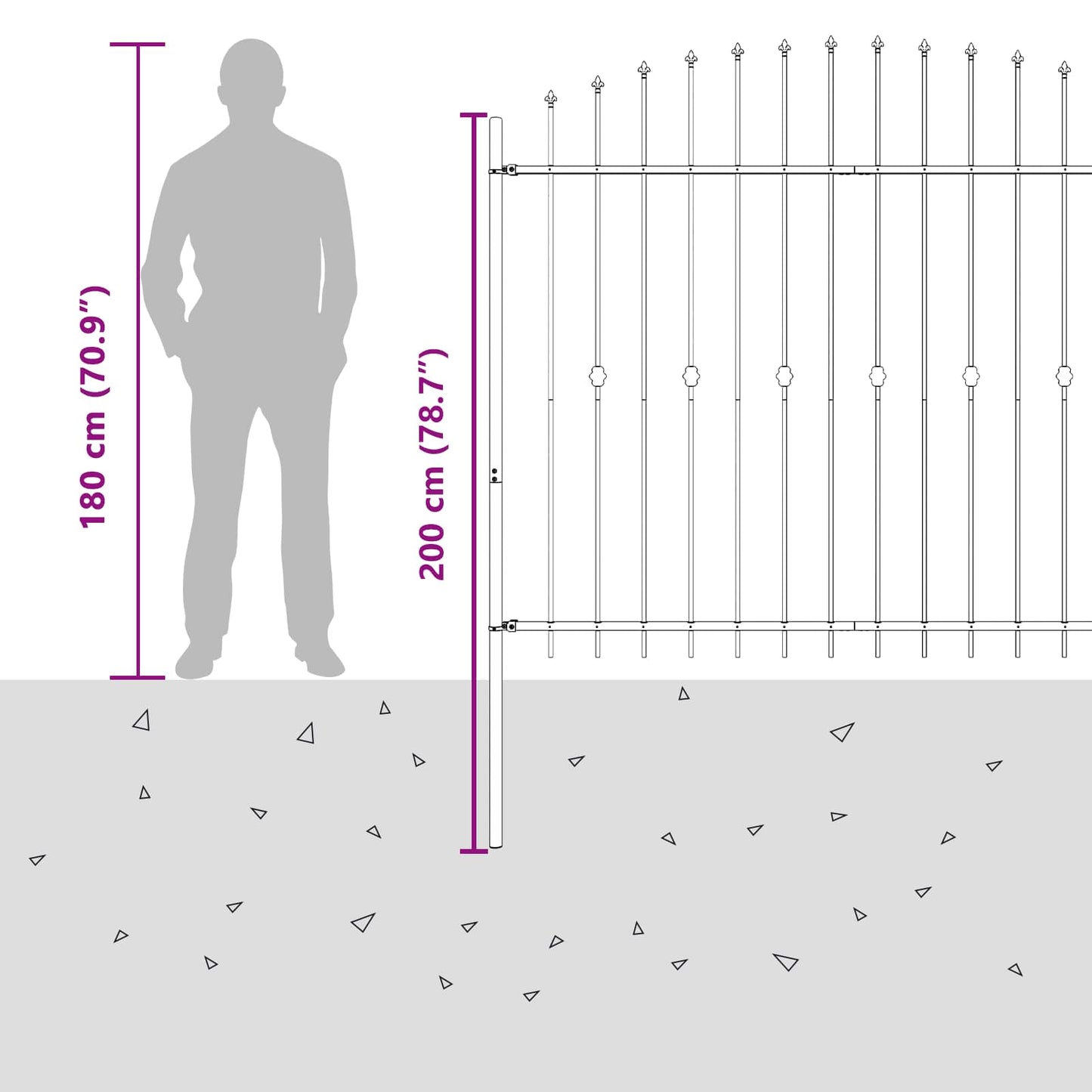 vidaXL Spießzaun Schwarz 200 x 200 cm Pulverbeschichteter Stahl