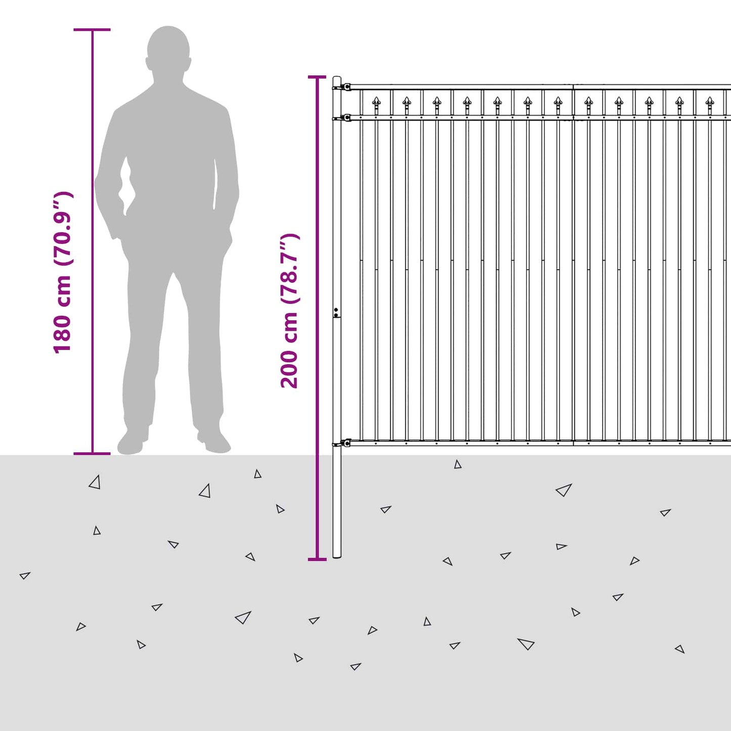 vidaXL Spitzenzaun Schwarz 200 x 200 cm Pulverbeschichteter Stahl