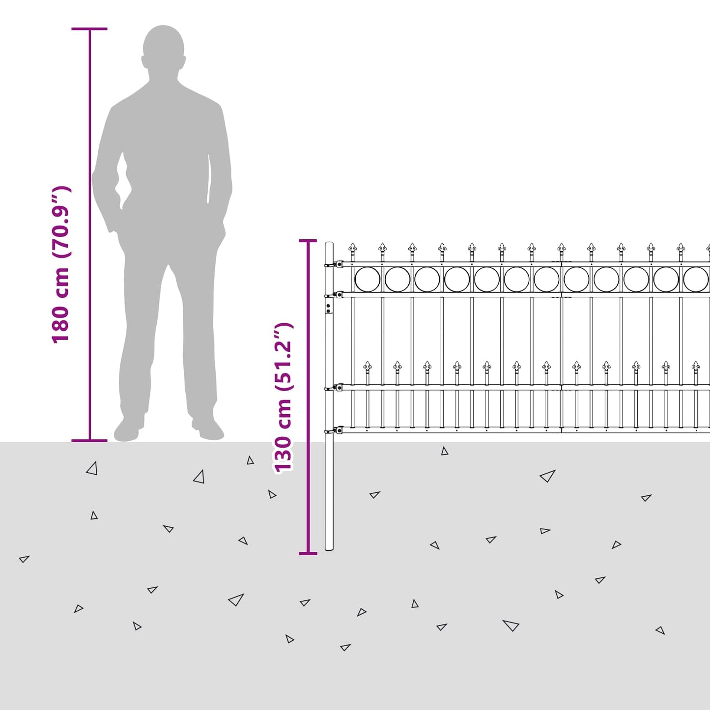 Spike-Ringzaun Schwarz 200 x 130 cm Pulverbeschichteter Stahl