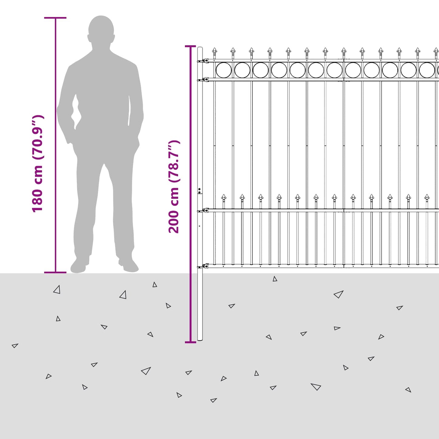 vidaXL Spike-Ringzaun Schwarz 200 x 200 cm Pulverbeschichteter Stahl