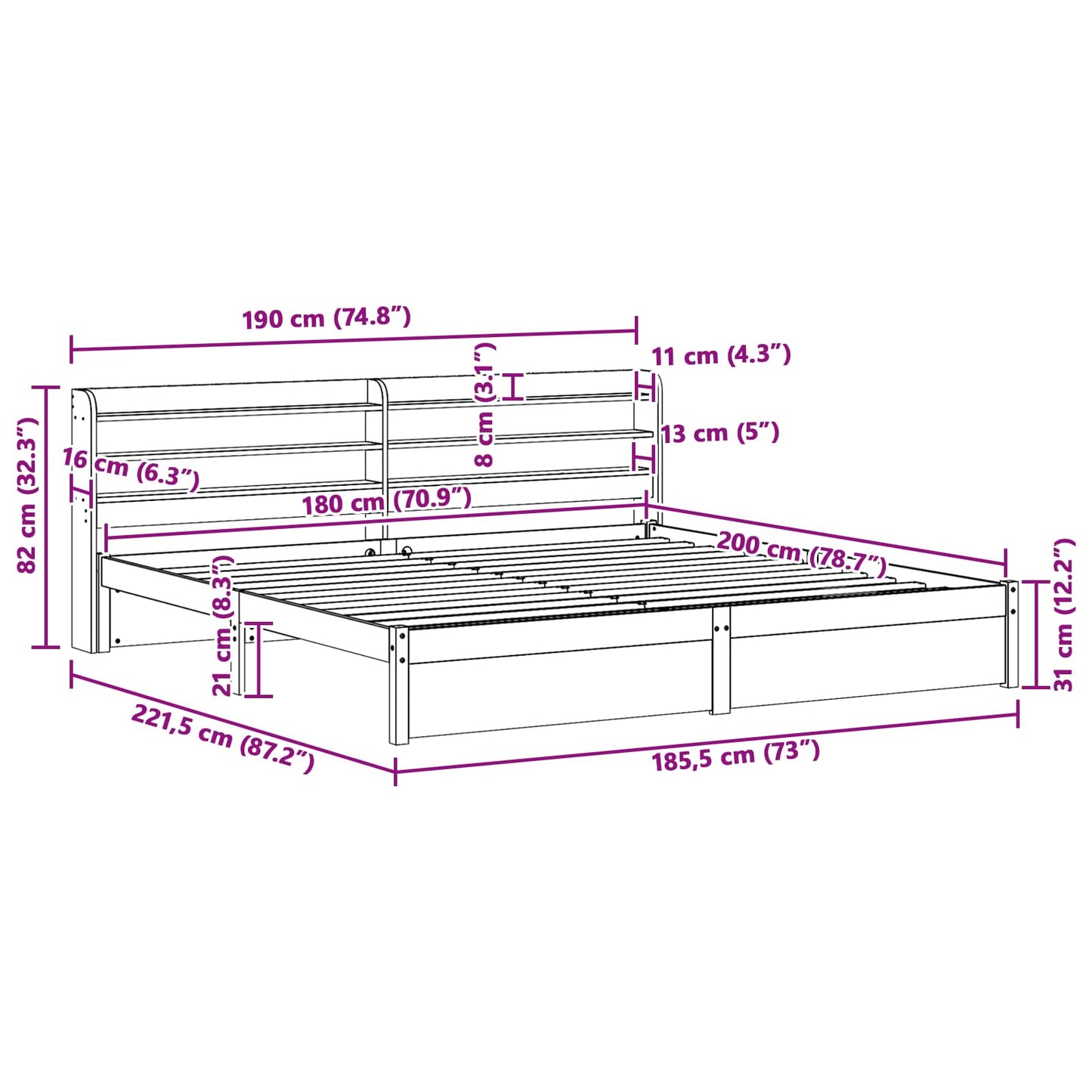 vidaXL Bettrahmen mit Kopfteil 2 pcs Wachsbraun Massivholz Kiefer