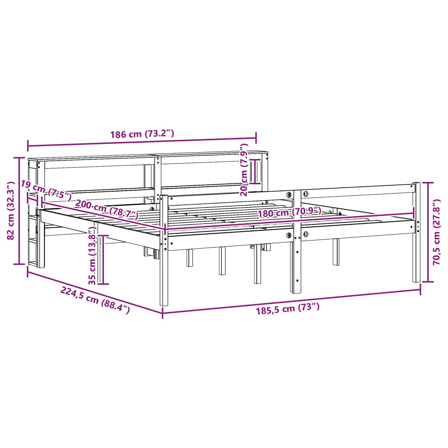 vidaXL Bettrahmen mit Kopfteil 2 pcs Wachsbraun Massivholz Kiefer