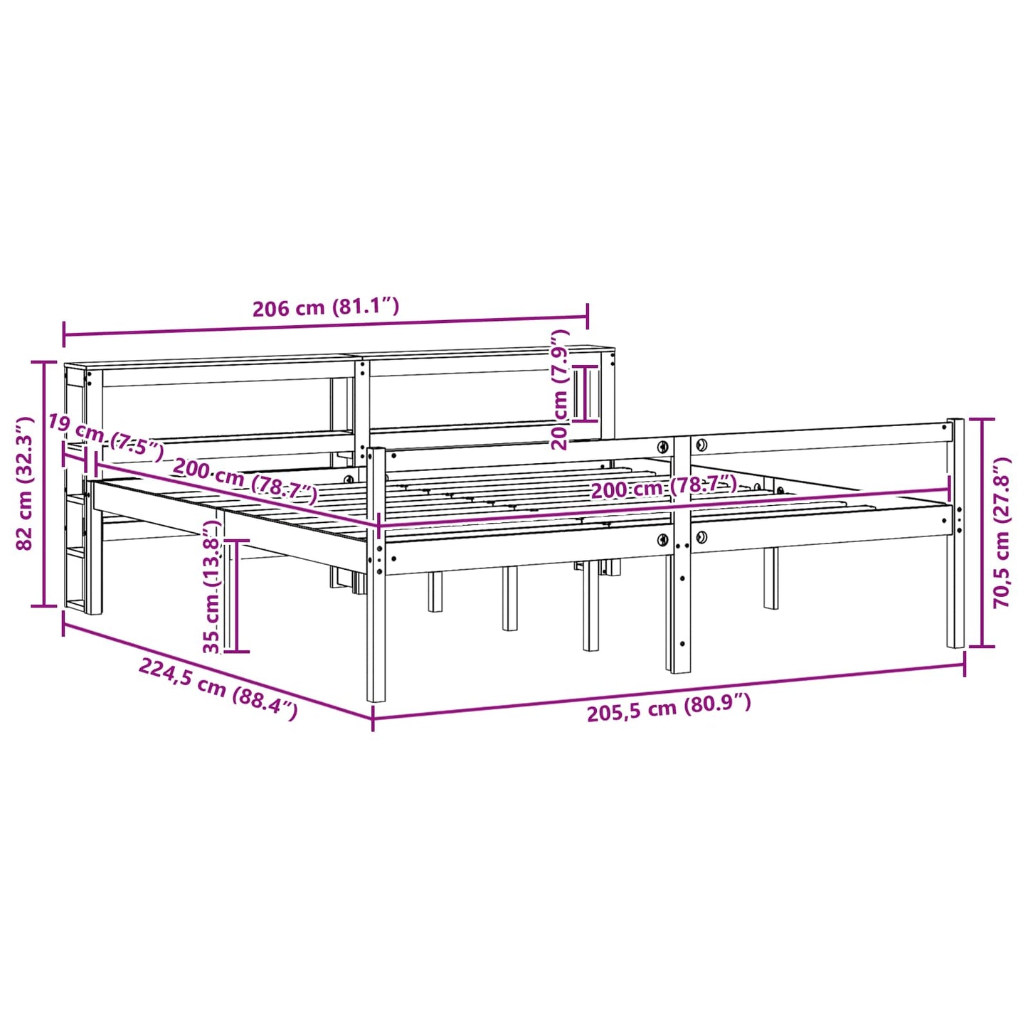 vidaXL Bettrahmen mit Kopfteil 2 pcs Wachsbraun Massivholz Kiefer