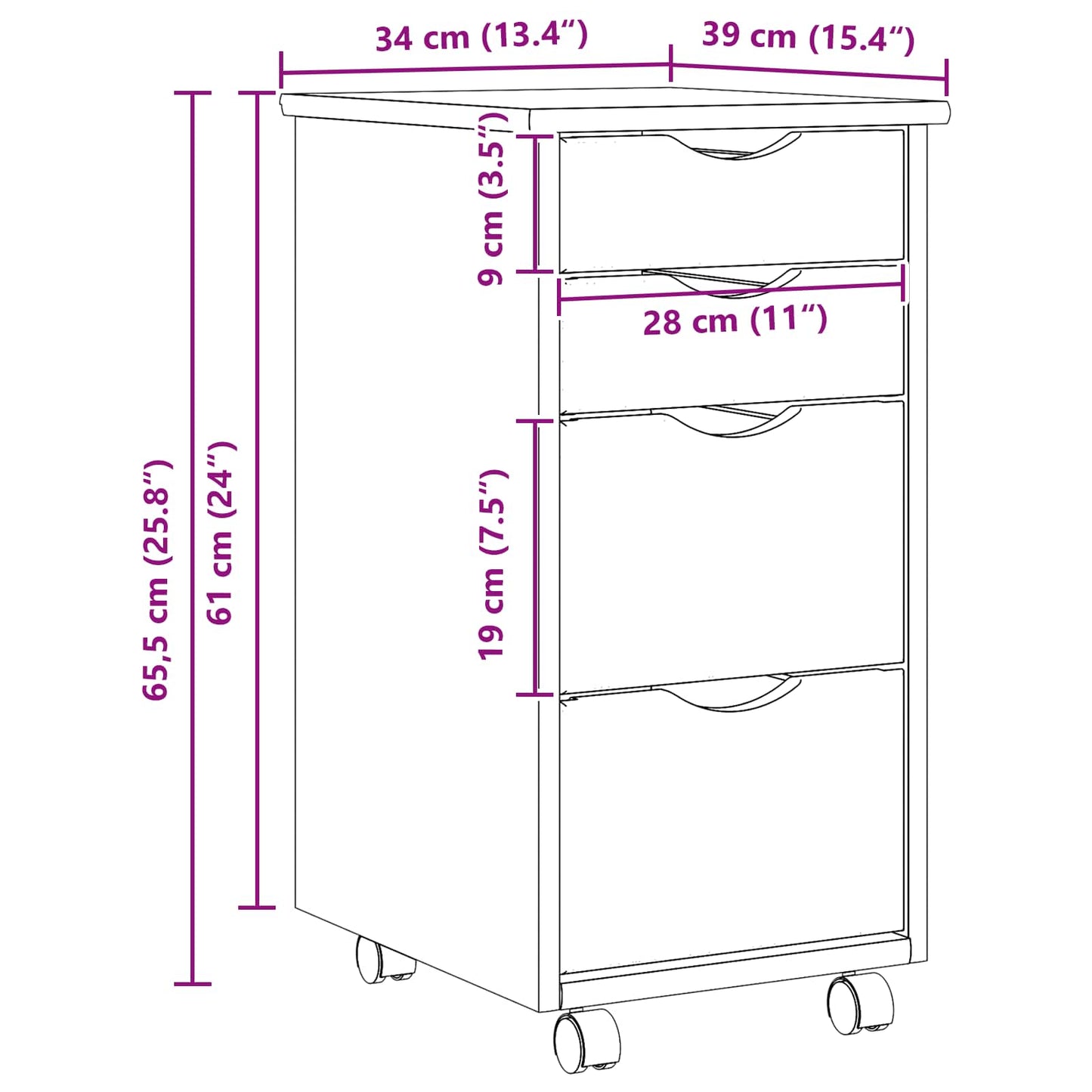 vidaXL Rollwagen mit Schreibtisch MOSS Klarlack 34 x 39 x 65,5 cm