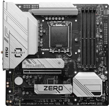 MSI B760M Project Zero Gaming-Motherboard (Unterstützt Intel-Prozessoren der 14./13./12. Generation, LGA 1700, DDR5, PCIe 5.0, M.2-Steckplätze, 2,5 Gbit/s LAN, USB 3.2 Gen2, HDMI/DP, Wi-Fi 6E, Bluetooth 5.3, mATX)