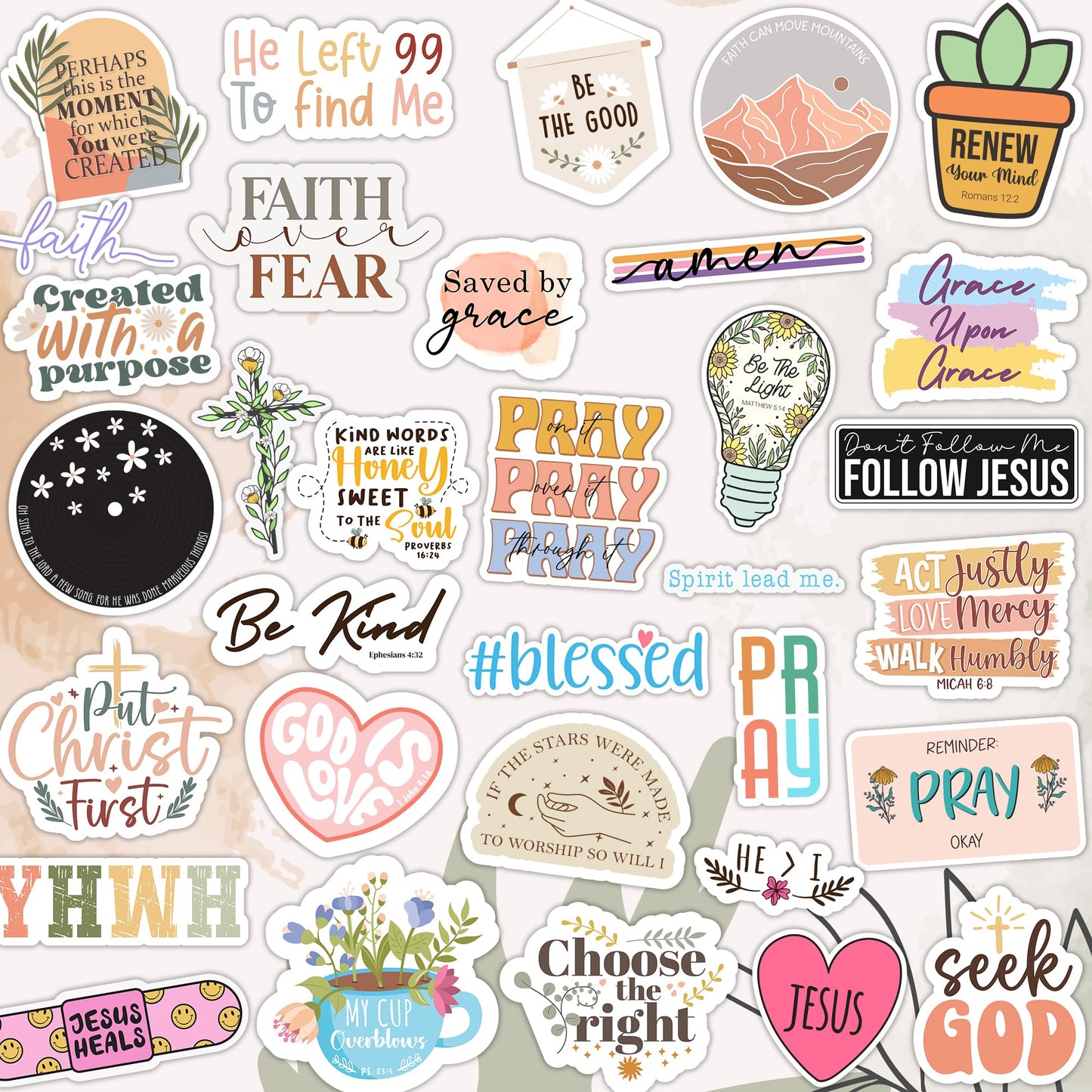 Puraesla 123 Stück christliche Bibelvers-Aufkleber – Inspirierende Aufkleber für Tagebucheinträge und religiöses Studium für Wasserflaschen, Laptops und Notizbücher – Vinyl, wasserfest