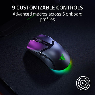 Razer Cobra HyperSpeed Kabellose Gaming-Maus: 9 anpassbare Bedienelemente – RGB-Beleuchtung – Optisches Scrollrad – Optische Schalter – Gen-4-26K-Sensor – 2,4 GHz, Bluetooth & USB-C – Bis zu 170 Stunden Akkulaufzeit