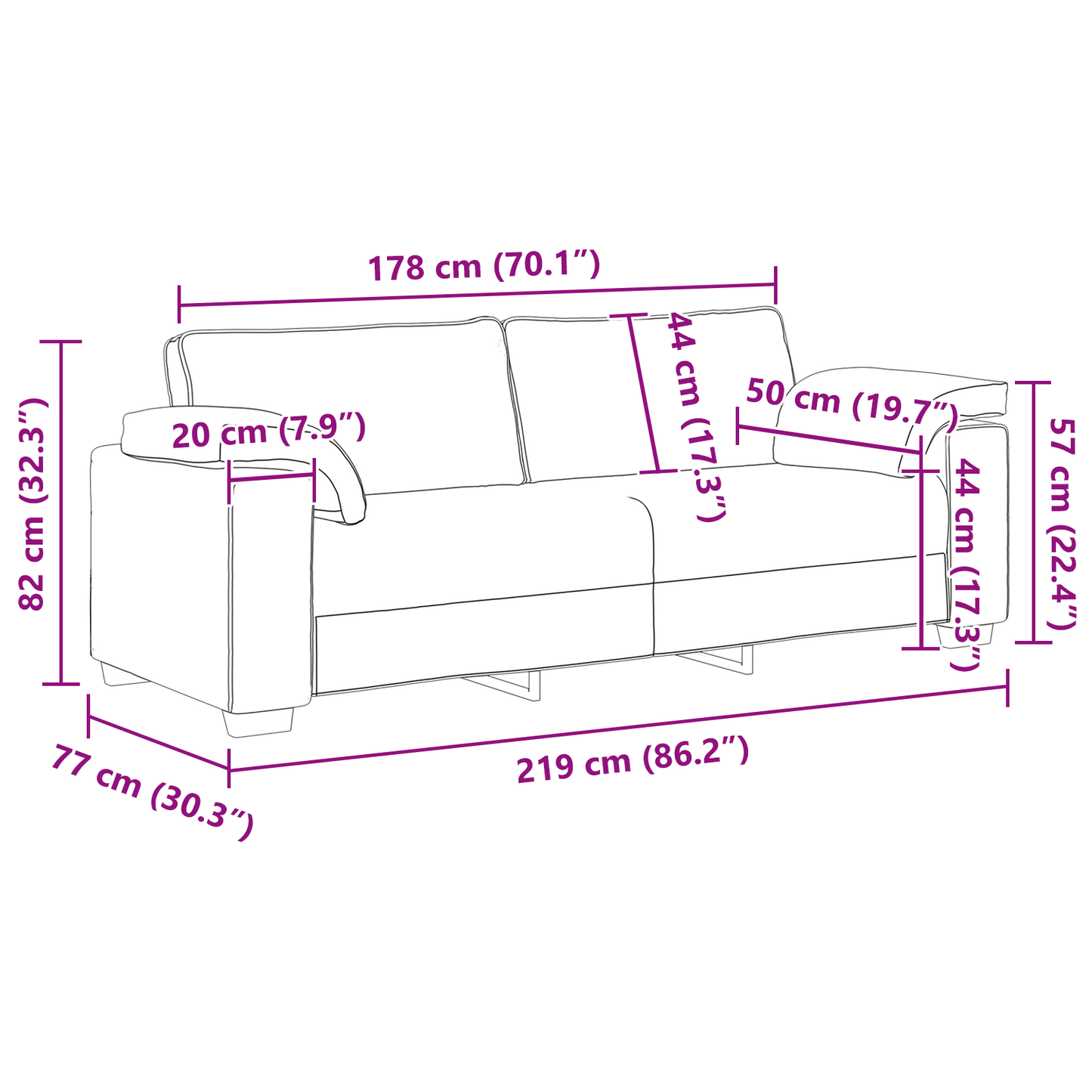 vidaXL Sofa 2 pcs Dunkelgrau 219 x 80 x 82 cm Stoff