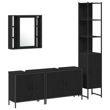 vidaXL Badezimmermöbel-Set mit Regal 4 pcs Schwarz Holzwerkstoff