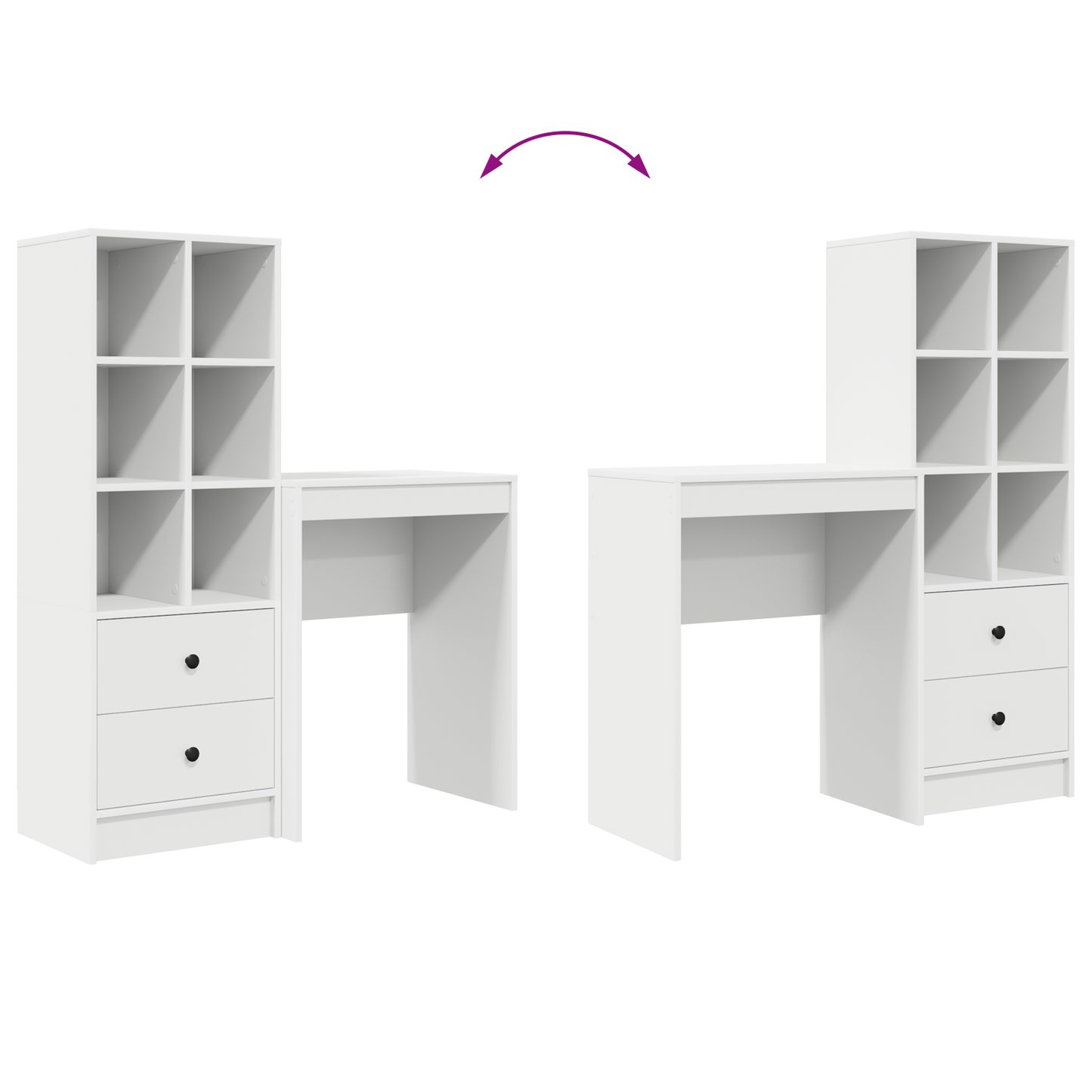 vidaXL Schreibtisch mit Schubladen 2 pcs Weiß