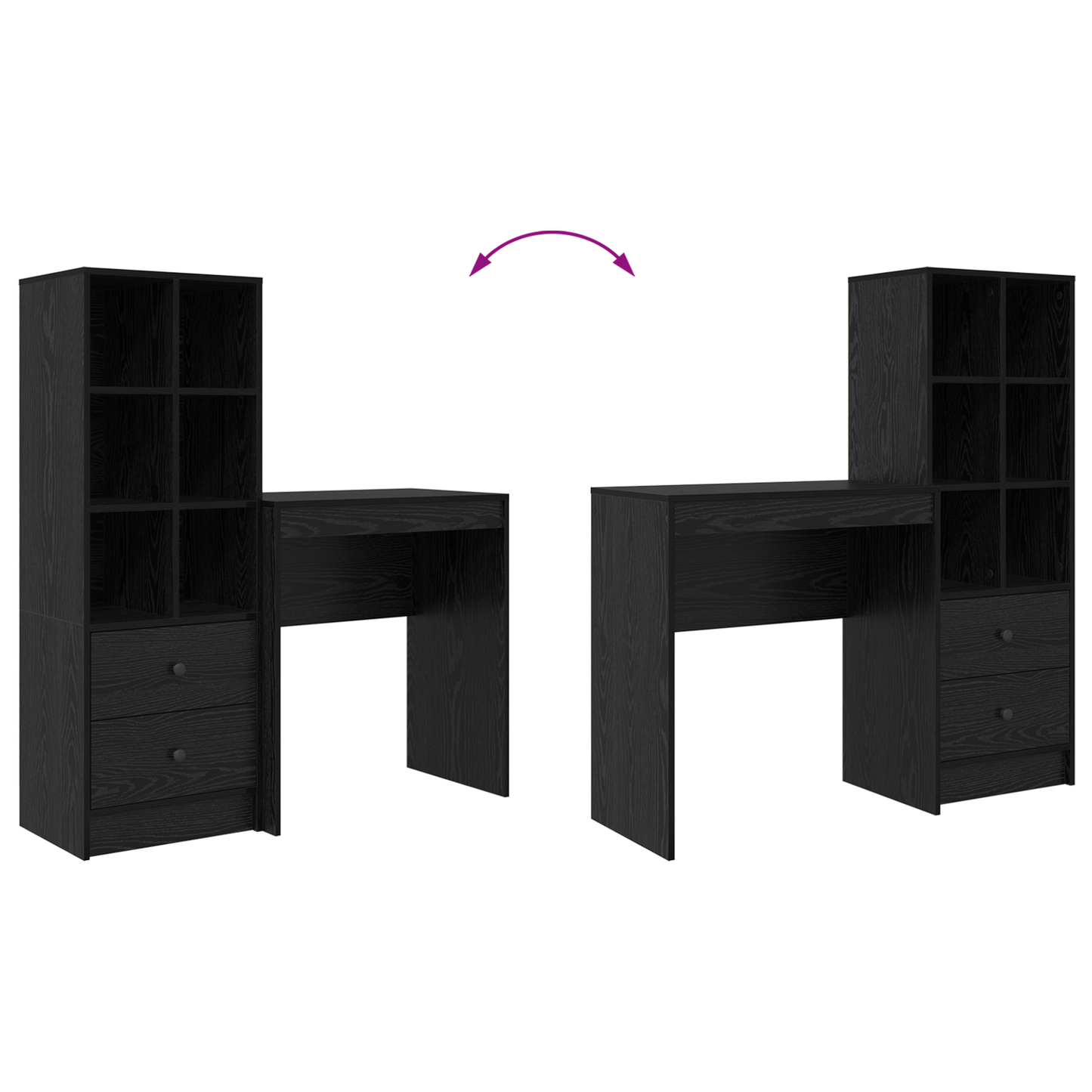 vidaXL Schreibtisch mit Schubladen 2 pcs Schwarz Eichen-Optik