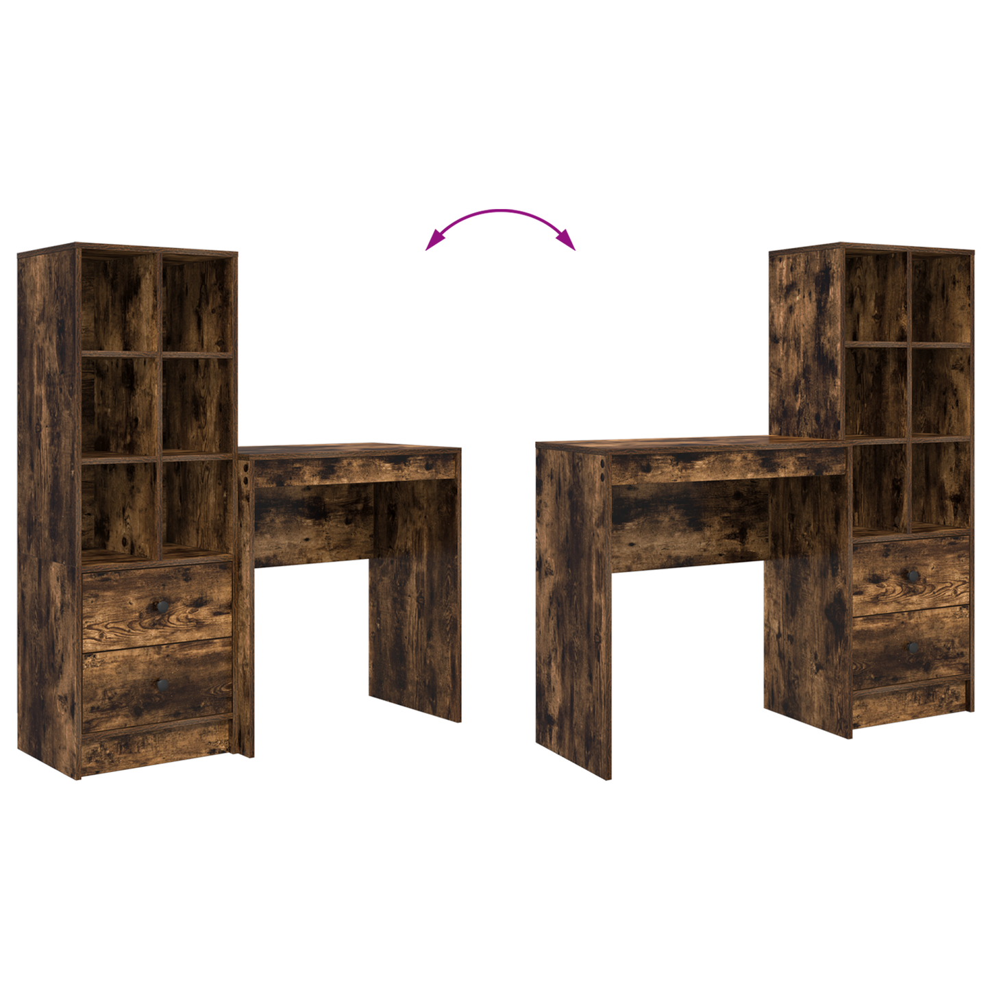 vidaXL Schreibtisch mit Schubladen 2 pcs Geräucherte Eiche