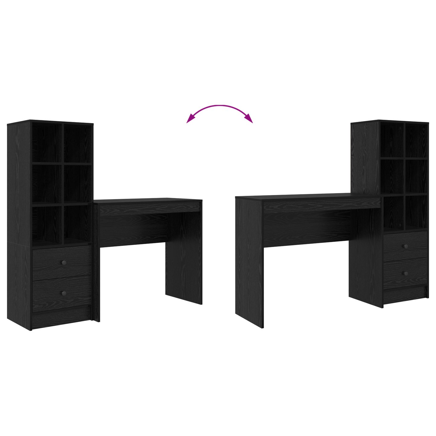 vidaXL Schreibtisch mit Schubladen 2 pcs Schwarz Eichen-Optik