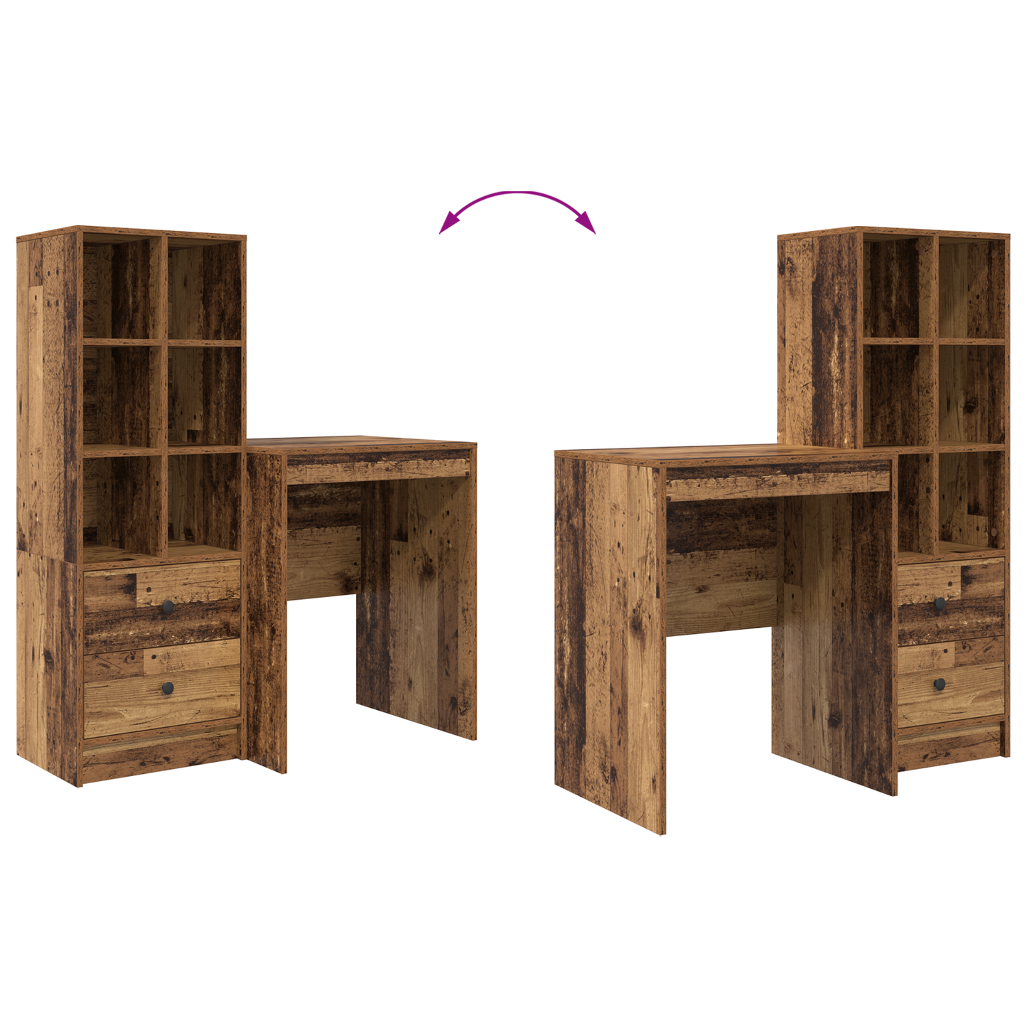 vidaXL Schreibtisch mit Schubladen 2 pcs Altholz