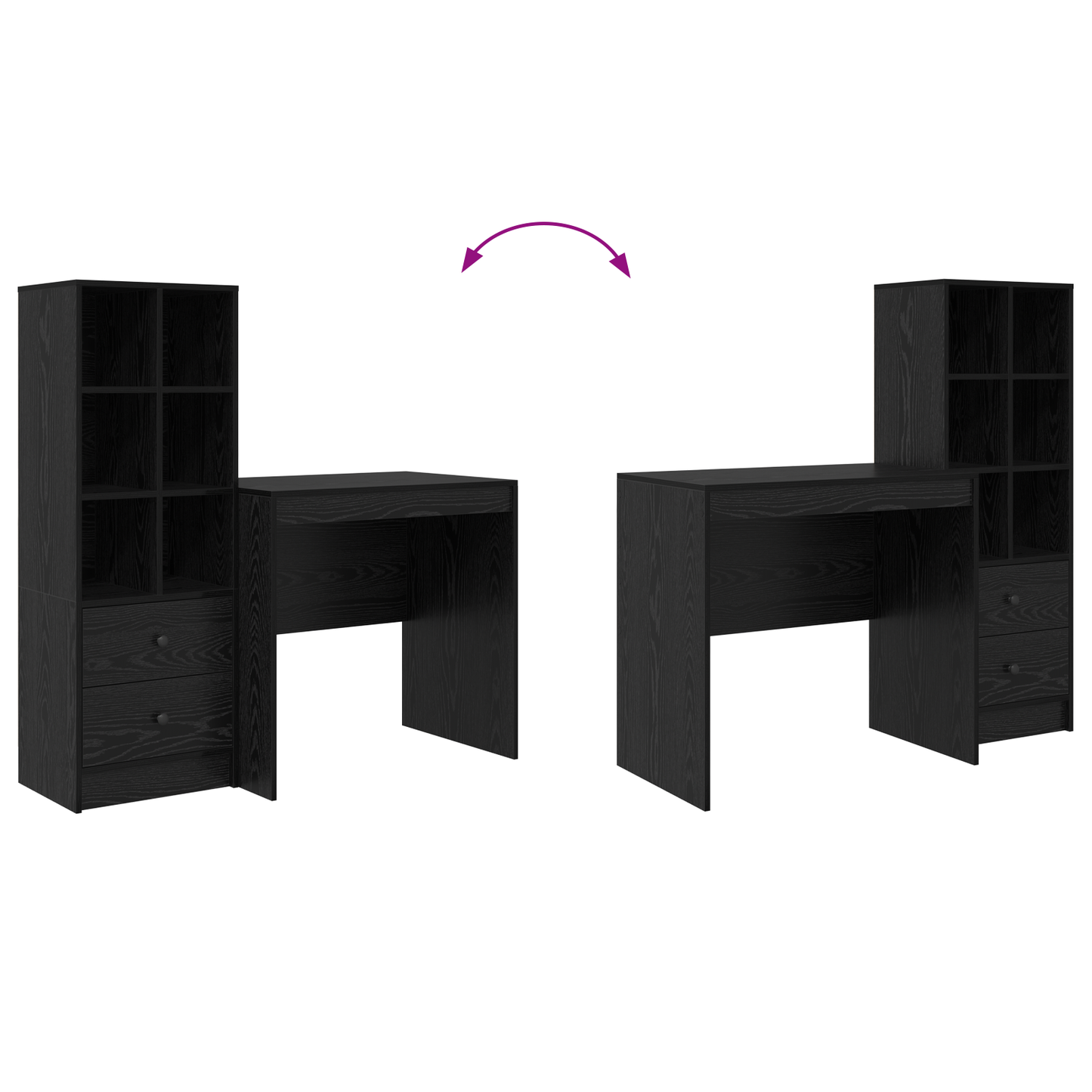 vidaXL Schreibtisch mit Schubladen 2 pcs Schwarz Eichen-Optik